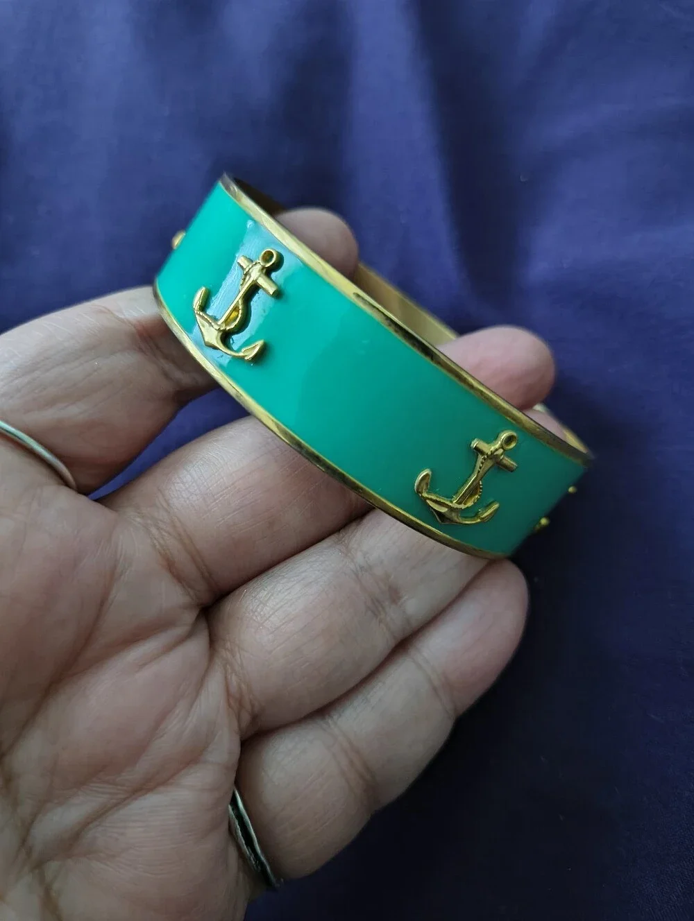 Janna Conner Turquoise Enamel Anchor Gold Tone Bangle. Estate Find